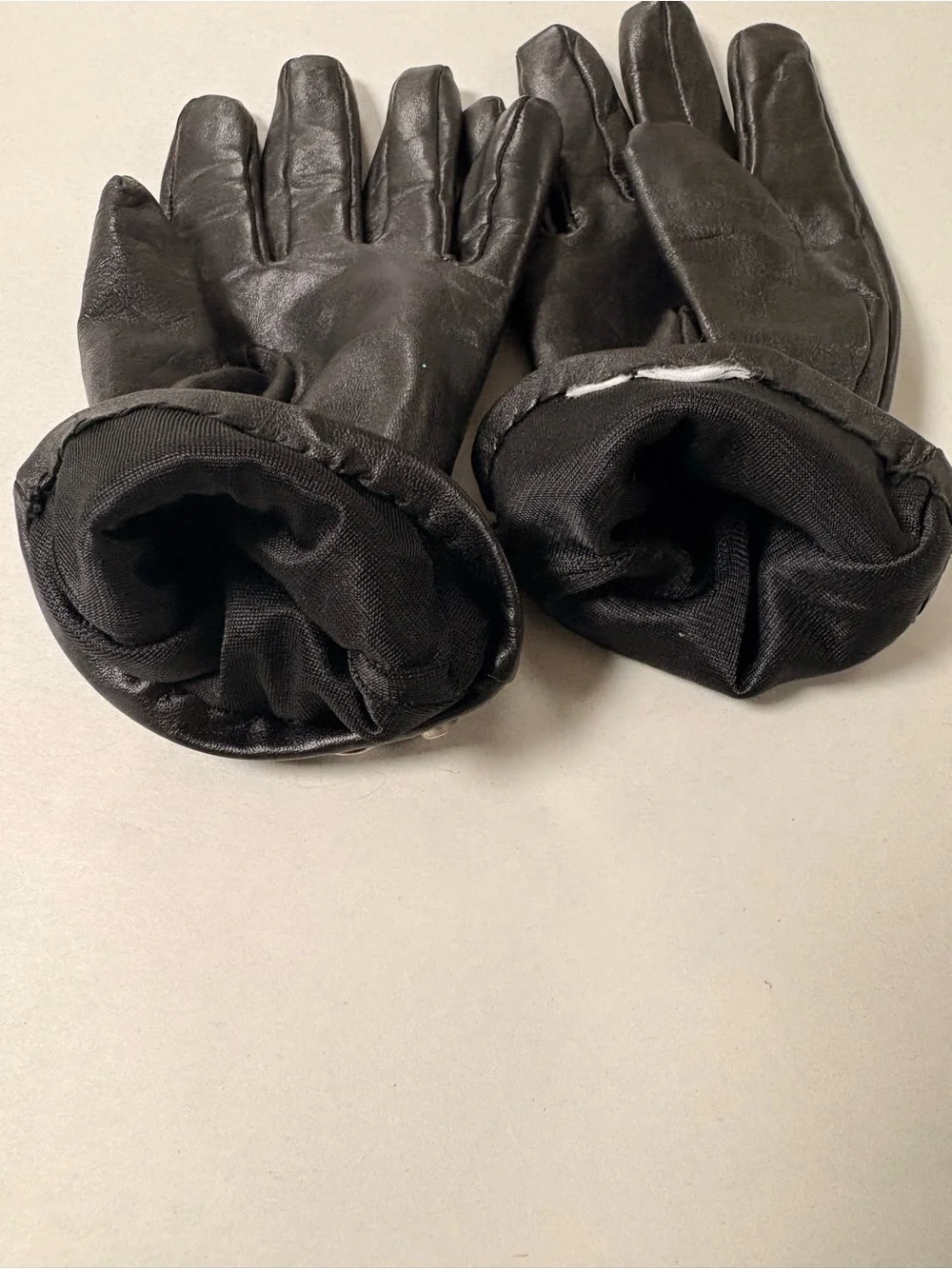 Black Leather Womens Wrist Gloves With Crystal & Stud Embellishments Size 8